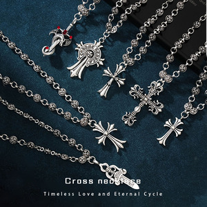 Set di Collane in Stile Vintage Cromato con Totem, Gioielli Gotici con Spada, Croce e Drago per Uomo - Product Image 1