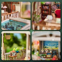 IIECREATE Kit de maison miniature DIY 9,3 pouces SL-32 HAPPYMOME NTS Nouveau kit de coin lecture DIY en bois, modèle de jouet miniature, serre-livres