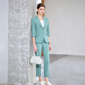 Women's Mid Sleeve Blazer Set Three Quarter Sleeve Polyester Worsted Anti Wrinkle Office Lady Spring Suit - Product Image 4