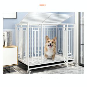 Yüksek kalite profesyonel köpek kulübesi köpek sandık büyük Metal köpek kafes çift kapılar açık üst Snap düğmesi kapatma dayanıklı demir - Product Image 3