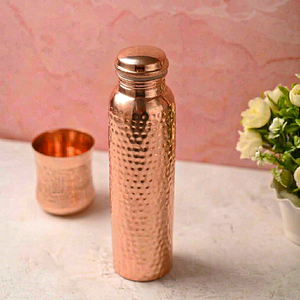 Bouteille isotherme portable en cuivre massif de qualité supérieure, écologique, avec couvercle à poignée, isolation thermique 24 heures, faite à la main, grande taille - Product Image 1