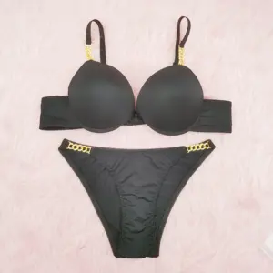 MISS HANA SECRET Cadeia Strap Push Up Underwear Preto Plus Size Gold Chain Bra Set Para Mulheres Maduras