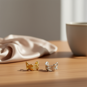 Clip para Oreja con Diseño de Mariposa, Plata, Oro, Acero, Unisex, para Uso Diario, Tipo Cufflinks - Product Image 2