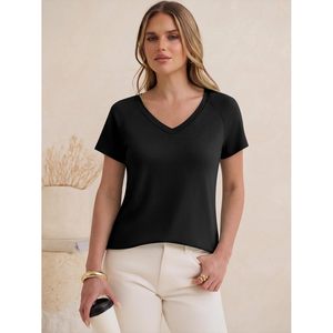 Camiseta FOXA para Mujer, Cuello en V, Manga Corta, Algodón Básico, Transpirable, Estilo Casual de Verano, Primavera 2026 - Product Image 3