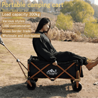 Chariot de camping pliable avec hayon extensible, capacité de charge de 200 kg, chariot en acier au carbone, tout-terrain, imperméable, poignée réglable, chariot de courses