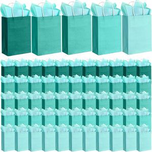 Sacchetti Regalo in Carta Kraft Biodegradabile Ecologica Blu <span class=keywords><strong>Teal</strong></span> Personalizzati con Manici, Vendita all'Ingrosso - Product Image 1