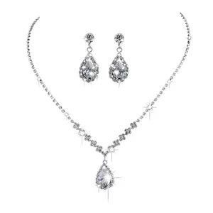 Zircon Woman Fine Gemstone African Jewelry Sets Dubai Necklace And Earrings Luxury Indian Trendy Alloy Water Drop Daily Life