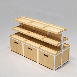 Expositor de Frutas Ajustable de Doble Cara y Alta Resistencia con Marco Metálico Blanco y Gabinete de Madera para Productos Agrícolas - Product Image 4