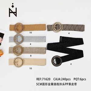 5Cm Round Metal <b>Braided</b> Buckle Pp Grass Belt For Women Fashion <b>Accessory</b> - Product Image 3