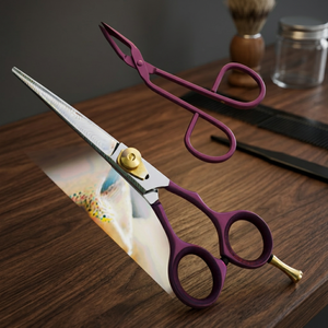 Ciseaux à cheveux professionnels ASAP en acier au carbone écologique à lame droite pour droitiers, manche moyen, avec pince assortie, violet - Product Image 4