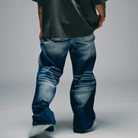 Jean baggy bleu foncé pour homme, coupe large, effet usé, délavé, avec détails en nid d'abeille et ourlet empilé, personnalisé