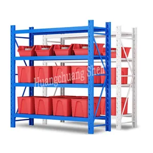 Prateleira de aço para armazenamento de armazém, sistema de estantes para desmontagem industrial, prateleira de metal de 4 camadas fabricada na China