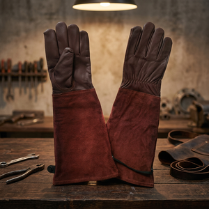 Gants de soudage en cuir marron, 14 pouces de long, résistants à la chaleur, durables, pour le travail - Product Image 4