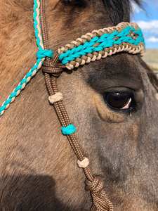 Brida Sin Bocado Tipo Hackamore con Muserola Anudada de Cuerda Suave y Revestimiento de Paracord Trenzado en Diamante para Montar a Caballo - Product Image 5