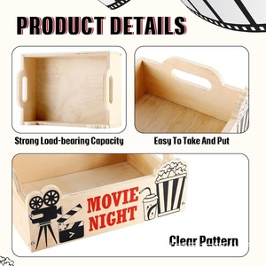 Wooden Movie Night <b>Snack</b> <b>Tray</b> 28x20x9.5cm Portable Storage Box For Popcorn And <b>Snacks</b> - Product Image 3
