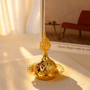 Brûleur d'encens en métal doré creux fait main en forme de dôme, artisanat métallique, décoration d'intérieur, ornement, style Moyen-Orient arabe - Product Image 2