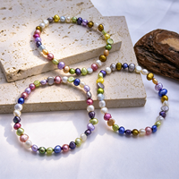 Bracelet extensible en perles d'eau douce baroques arc-en-ciel teintes à la main, perles multicolores irrégulières, fait main, style bohème, pour femme, cadeau, bijoux