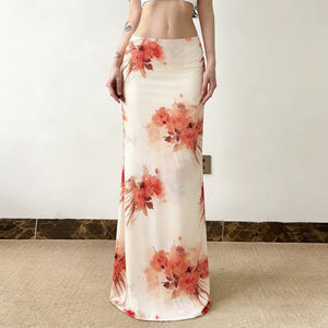 Jupe midi à imprimé floral de style occidental pour femmes, taille basse, moulante, extensible, coupe ajustée, tenue d'été pour les vacances - Product Image 3