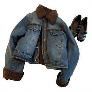 Chaqueta vaquera azul con forro sherpa para mujer, abrigo informal grueso con cuello de piel sintética para invierno - Product Image 2