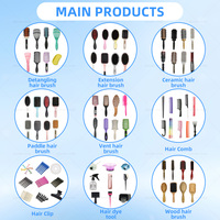 Ensemble de brosses à cheveux : Brosse de massage capillaire, Brosse de coiffage à dents larges, Brosse démêlante à queue de rat, Brosse démêlante à poils larges type Denman