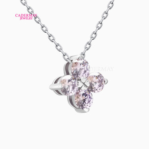 Cardermay Four <b>Leaf</b> Clover S925 <b>Silver</b> <b>Necklace</b> Light Purple Zircon Pendant Gift Jewelry - Product Image 4