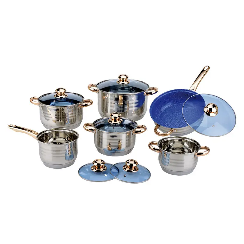 Wholesale non-stick kitchenware 12-piece stainless steel cookware set stainless steel pot