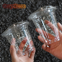 Gobelets en plastique PET transparents jetables de 12 oz et 14 oz avec logo personnalisé pour boissons froides, café glacé à emporter, 98 mm avec couvercles plats et pailles