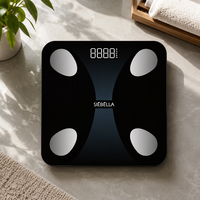 Analyseur de composition corporelle numérique intelligent avec écran LED, capacité 180 kg, fonction IMC, pèse-personne de salle de bain avec plateau en verre