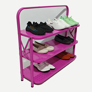 Espositore per scarpe pieghevole in metallo su misura per la casa colore <span class=keywords><strong>rosa</strong></span> verde espositore a 3 livelli moderno e classico - Product Image 4