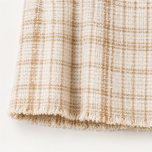 Vestido <span class=keywords><strong>Omen</strong></span> Tweed, Corte A, Cuadros, Sin Mangas, Cuello Barco, con Cinturón, Color Crema Beige, para Fiesta o Cóctel - Product Image 4