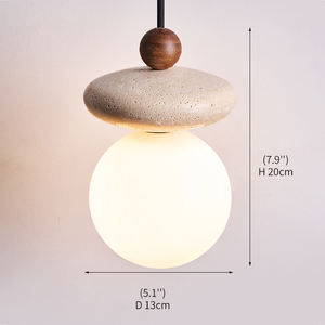 Suspension LED moderne pour îlot de cuisine, style Japandi minimaliste, en travertin naturel, bois massif et verre, G9 CE <span class=keywords><strong>Audrey</strong></span> Travertine - Product Image 4