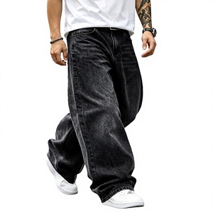 <b>Men's</b> Breathable Eco-Friendly Lightweight Wide Leg <b>Jeans</b> Mid Waist Casual Cotton Denim Pants <b>Drawstring</b> Closure Flat Front Style - Product Image 1