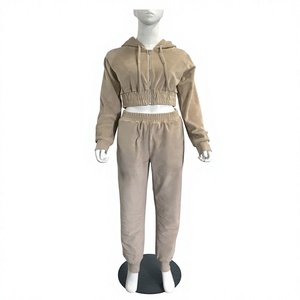 Ensemble de survêtement marron à capuche pour femme, manches longues, fermeture éclair, décontracté, avec poches latérales, pantalon large - Product Image 1
