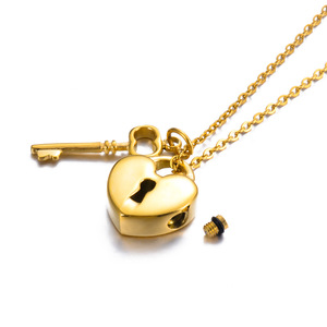 Collana Urna Commemorativa Eterna, Porta Segreto nel Cuore, Gioielli da Donna, Ciondolo a Chiave <span class=keywords><strong>in</strong></span> Acciaio Inossidabile Placcato Oro, Regalo per Cremazione - Product Image 3