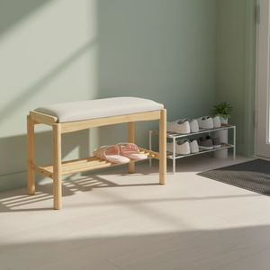 Banc à chaussures en bambou moderne pour entrée et salon avec une étagère et un coussin moelleux, usine BSCI - Product Image 5