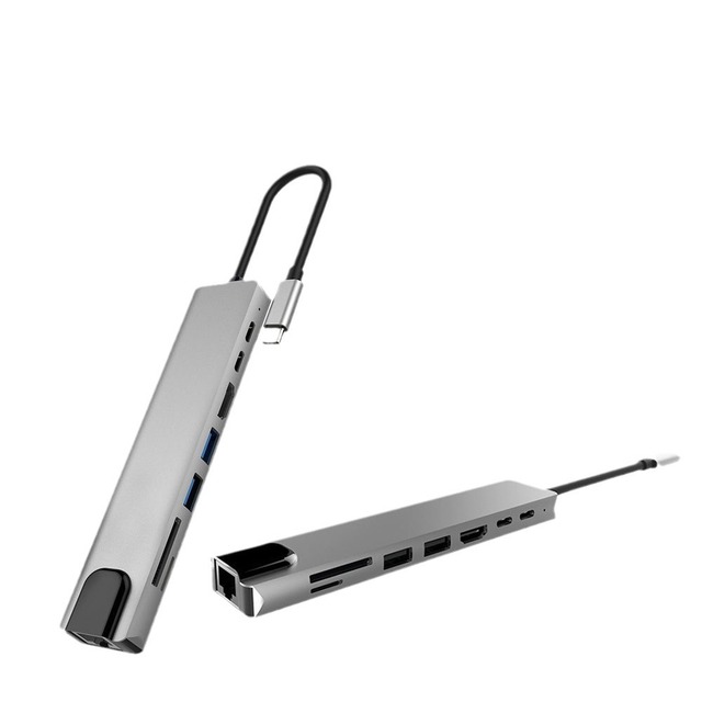100W Charging USB C HUB for Smartphone Computer USB-C 8 in 1 USB Docking
