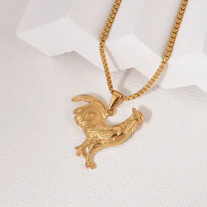 Fashion Animal Pendant Stainless Steel PVD Gold Plated Rooster Chicken Pendant Jewelry Necklace Cute Accessories For Men Women