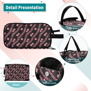 Hawaii Pink Plumiera Design Makeup Bag Pouch Waterproof Make up Bag Skincare Cosmetic Travel Toiletry Bag with Compartments - Product Image 2