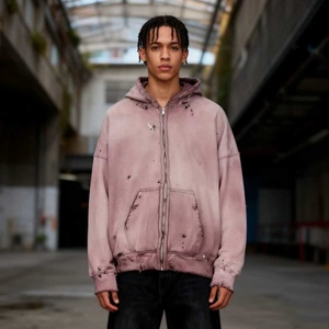 TKAN251D Design Logo vierge graphique surdimensionné hommes lâche lavage à l'acide 100% coton vintage en détresse goutte épaule à capuche - Product Image 1