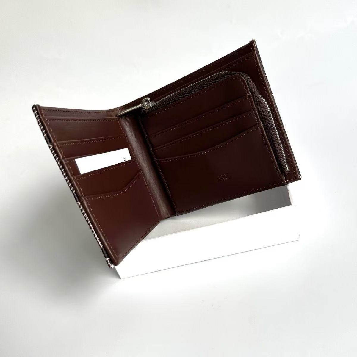 Luxury Vintage Brown Checker Wallet Zipper Closure PVC Short Card Holder Travel Coin Purse for Men-Designer Catalog Clutch Bag