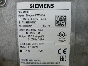 6SL32101PH214UL0 6SL3210-1PH21-4UL0 Módulo de Potencia de Frecuencia Variable de Alto Voltaje Industrial de 11kW - Product Image 3