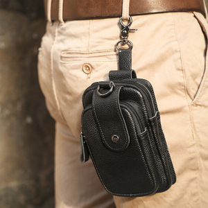 Men's Genuine Leather Vertical Waist Bag Black Fashionable <b>Work</b> <b>Phone</b> Storage Bag Everyday Outfits - Product Image 3