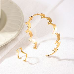 2024 nouveau style métal couleur or grand animal épais dauphin ouvert manchette brassard bracelet pour femmes bijoux - Product Image 2