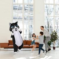 Kostum Kucing Tiup Hitam Putih Lucu untuk Liburan, Dewasa & Anak-Anak, Pesta Halloween
