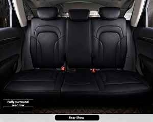 Nouvelle conception personnalisée 360 °   Coussins de siège de <span class=keywords><strong>voiture</strong></span> tout compris pour Audi Q5 2010-2024, 11 pièces, housses de siège en cuir PU, noir pur - Product Image 4