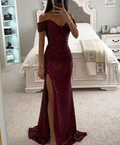 Damen Gold Meerjungfrau Pailletten Abend Party Kleid Schulter Split lange boden lange Abend garderobe für <span class=keywords><strong>Prom</strong></span> Summer XL Chiffon Natural - Product Image 2