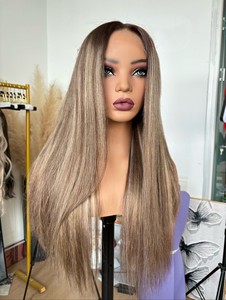 <span class=keywords><strong>Parrucca</strong></span> Europea Ombre Milk Tea <span class=keywords><strong>Bionda</strong></span> con Baby Hair Biondo Cenere, Densità Pre-Plucked, Onda Morbida, Radici Marroni, Parrucche di Capelli Umani per Donne - Product Image 4