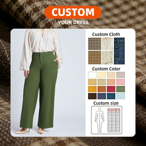 Pantalon décontracté pour <span class=keywords><strong>femme</strong></span>, coupe large, taille haute, vert olive, élégant, ample, pour le bureau et le travail - Product Image 4