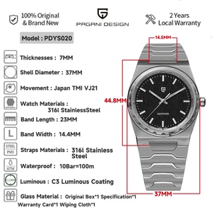 Montre à quartz pour homme PAGANI Design 2024 New VJ21 37MM, luxe, sport, acier inoxydable, étanche 10 bars, fine (7 mm), verre lumineux - Product Image 2