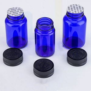 Flacon en verre vide pour capsules médicales, flacon personnalisé pour pilules, flacon en verre bleu de 150 ml pour suppléments vitaminiques avec bouchon à vis - Product Image 3